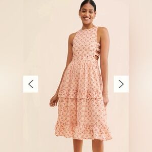 Anthropologie Love And Liberation Pink Tiered Midi Dress Size Medium